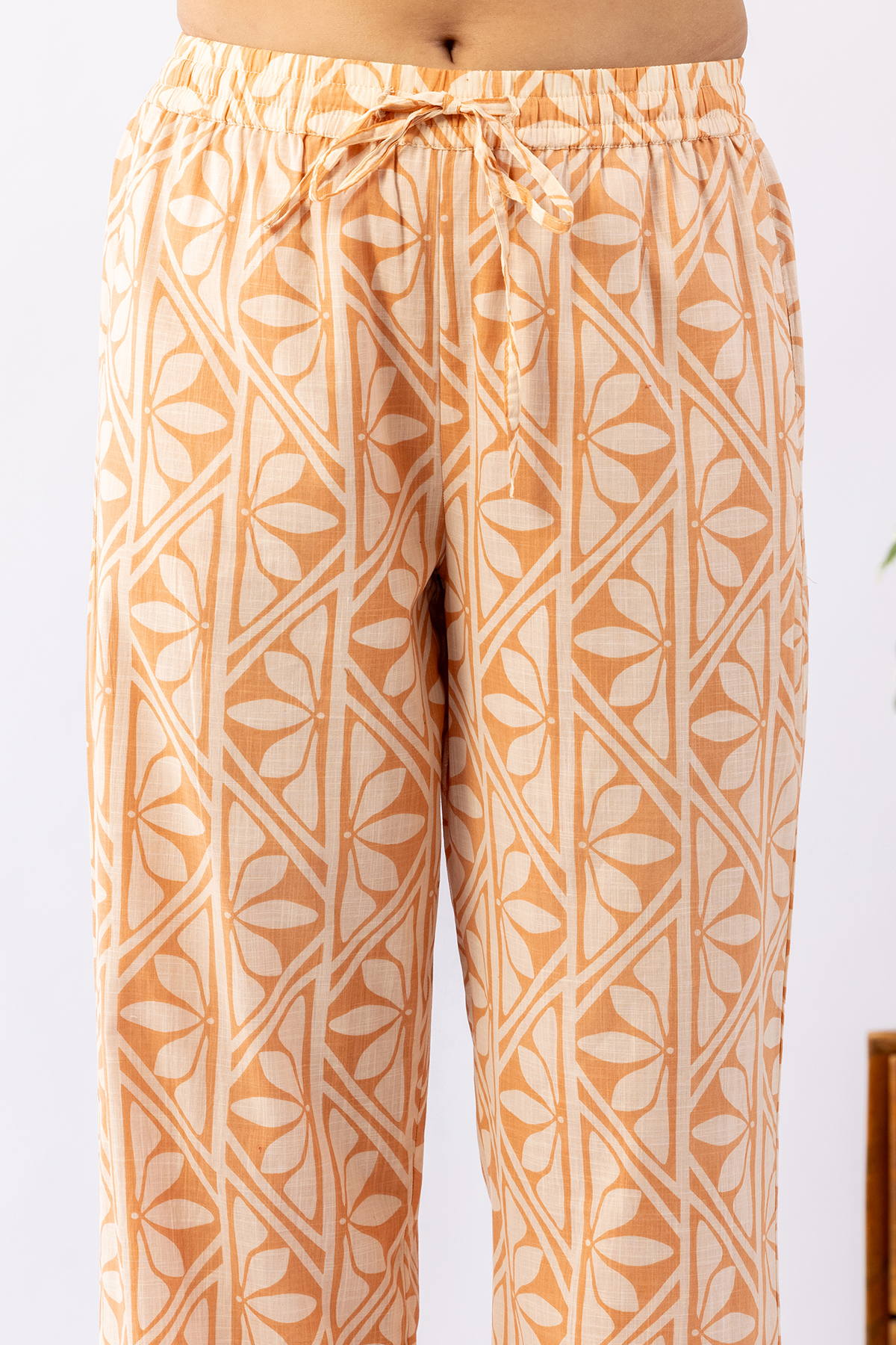 cotton palazzo for women off white printed regular fit