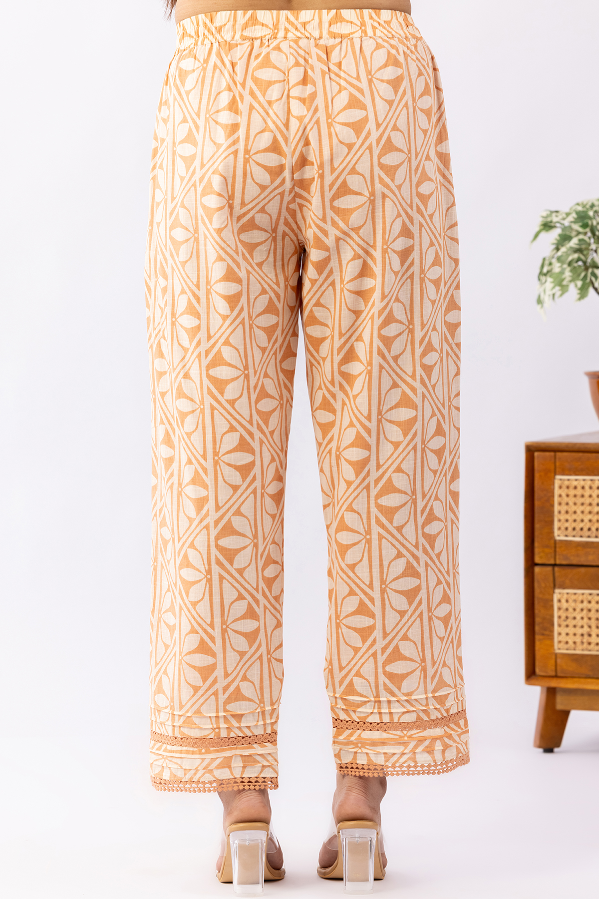 cotton palazzo for women off white printed regular fit