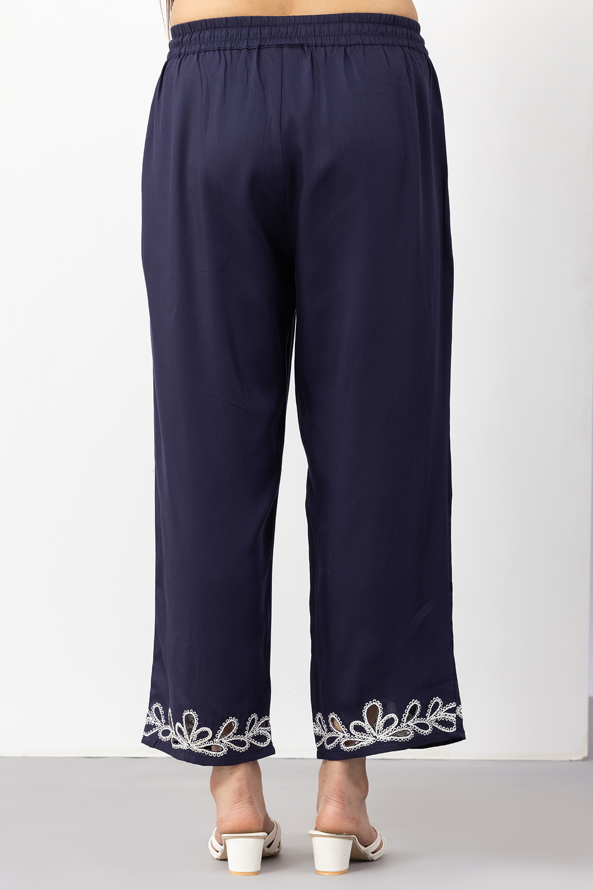 co ord set for women navy embroidered tencel twill