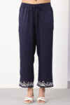 co ord set for women navy embroidered tencel twill