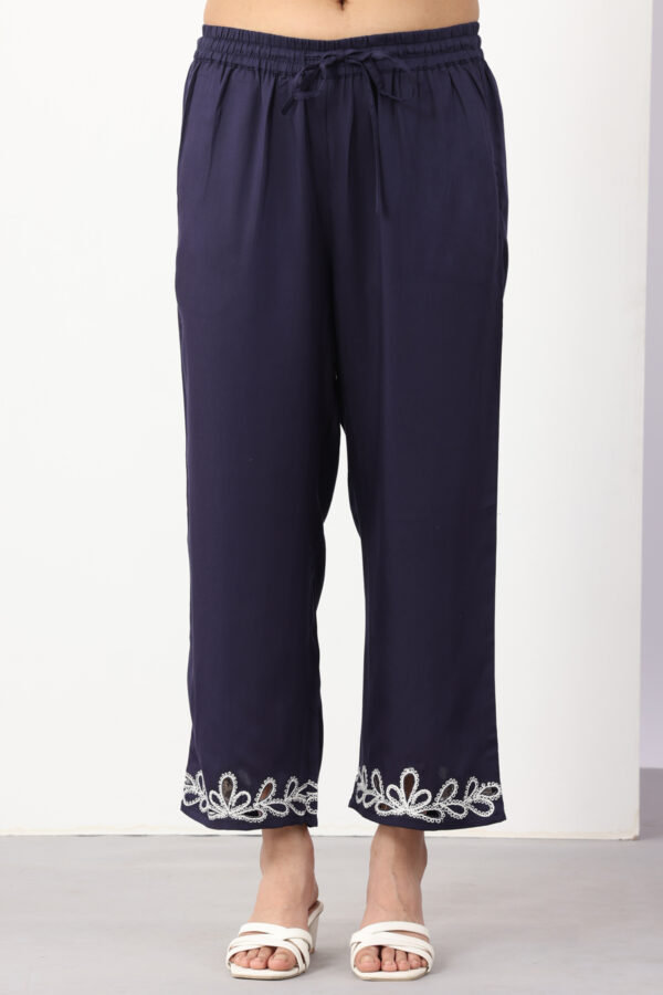 co ord set for women navy embroidered tencel twill