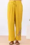 cotton co ord set for women mustard embroidered