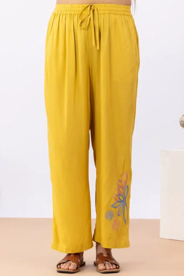 cotton co ord set for women mustard embroidered