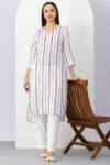 white kurti for women striped viscose v neck 3/4 sleeves elegant wear