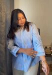 Blue Cotton Stripe Embroidered Shirt