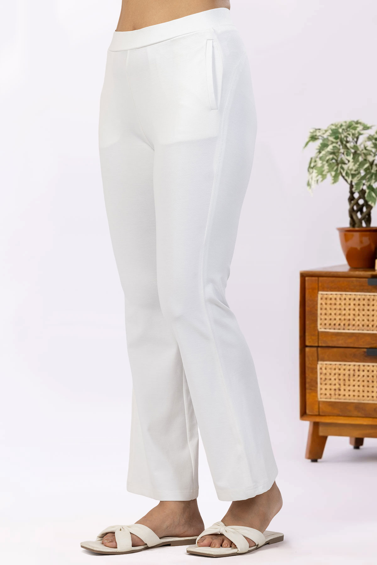 women's white trouser pants solid tencel roma spandex regular fit