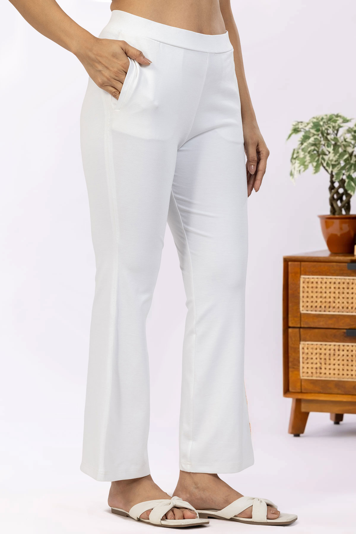 women's white trouser pants solid tencel roma spandex regular fit
