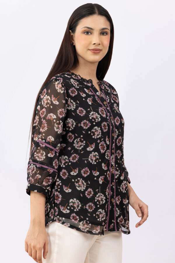 black top for women printed chiffon round neck 3/4 sleeves
