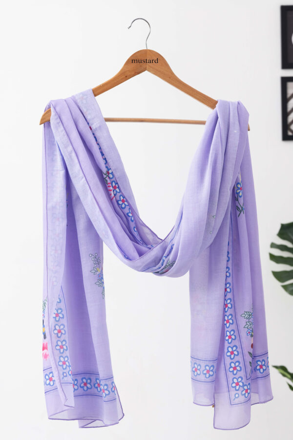 lavender dupatta for women printed mulmul cotton ethnic wear