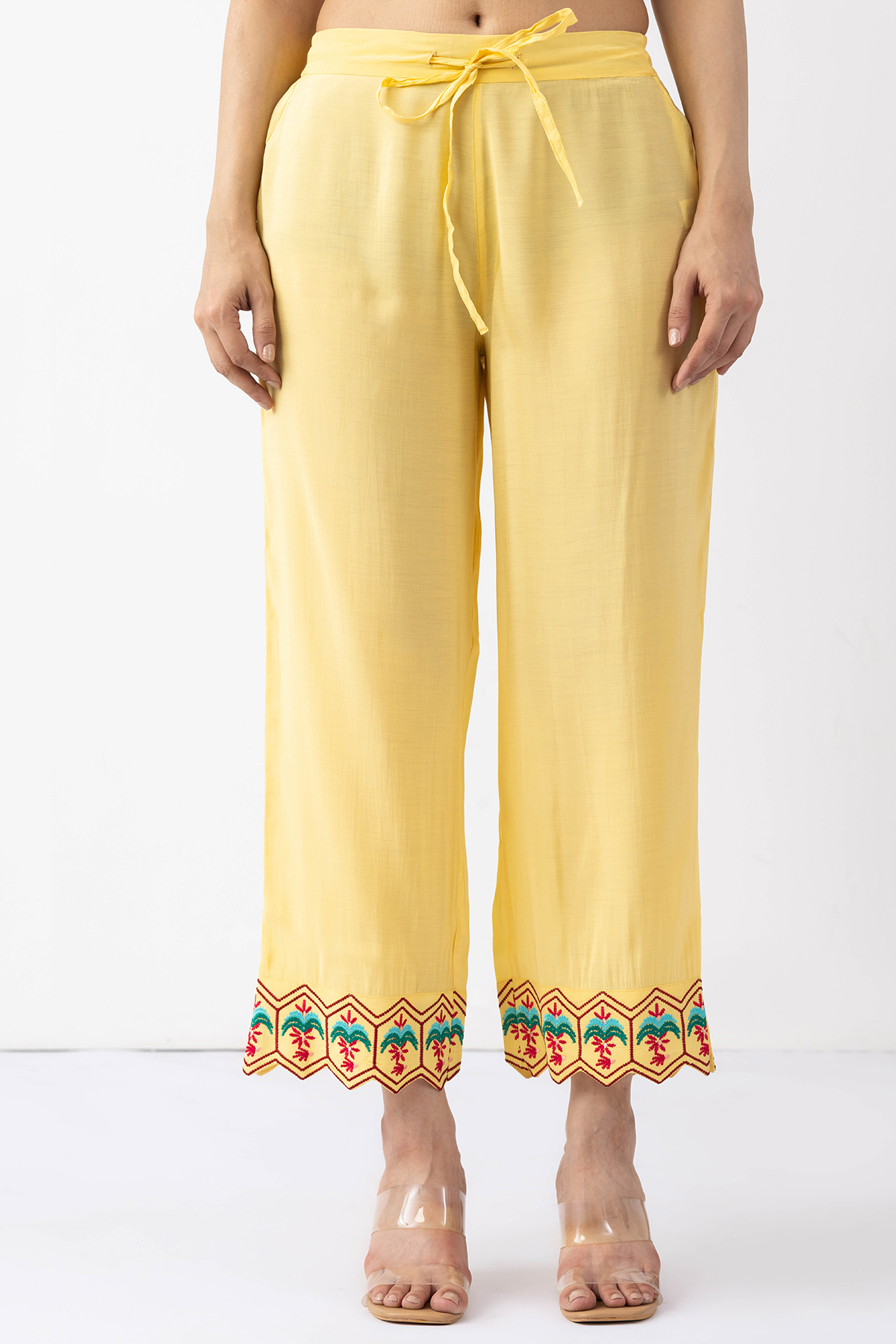 yellow chanderi viscose palazzo pant