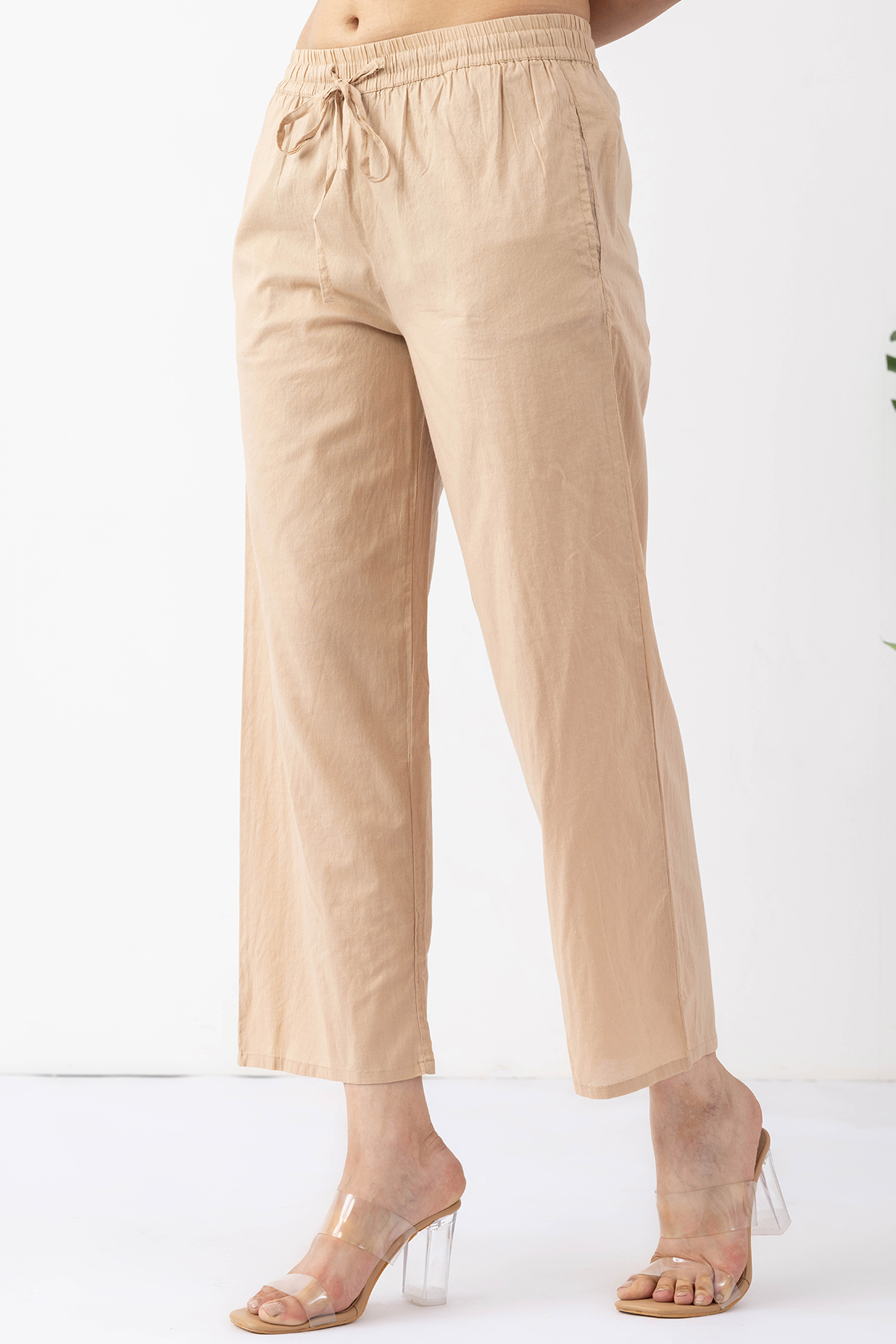 beige emboidered palazzo for women with regular fit