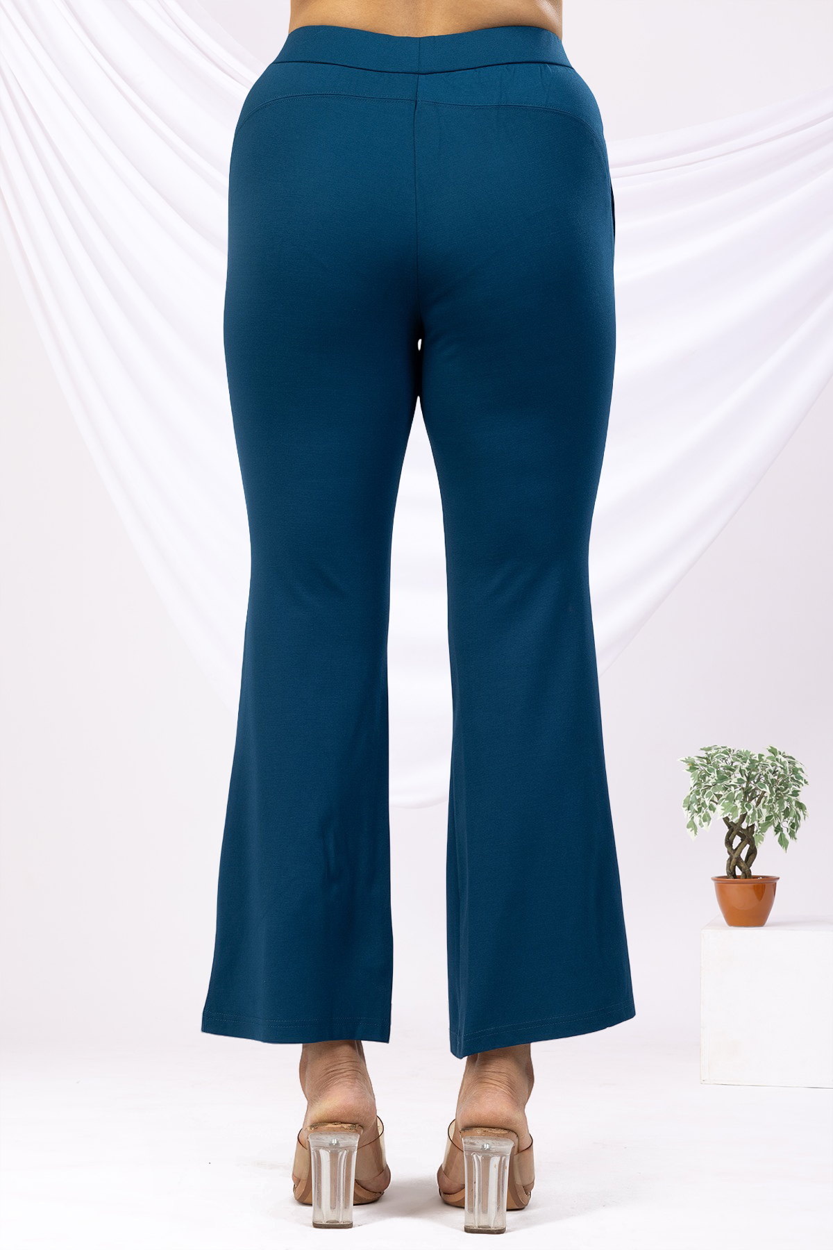 blue trouser for women solid tencel roma spandex slim fit pants