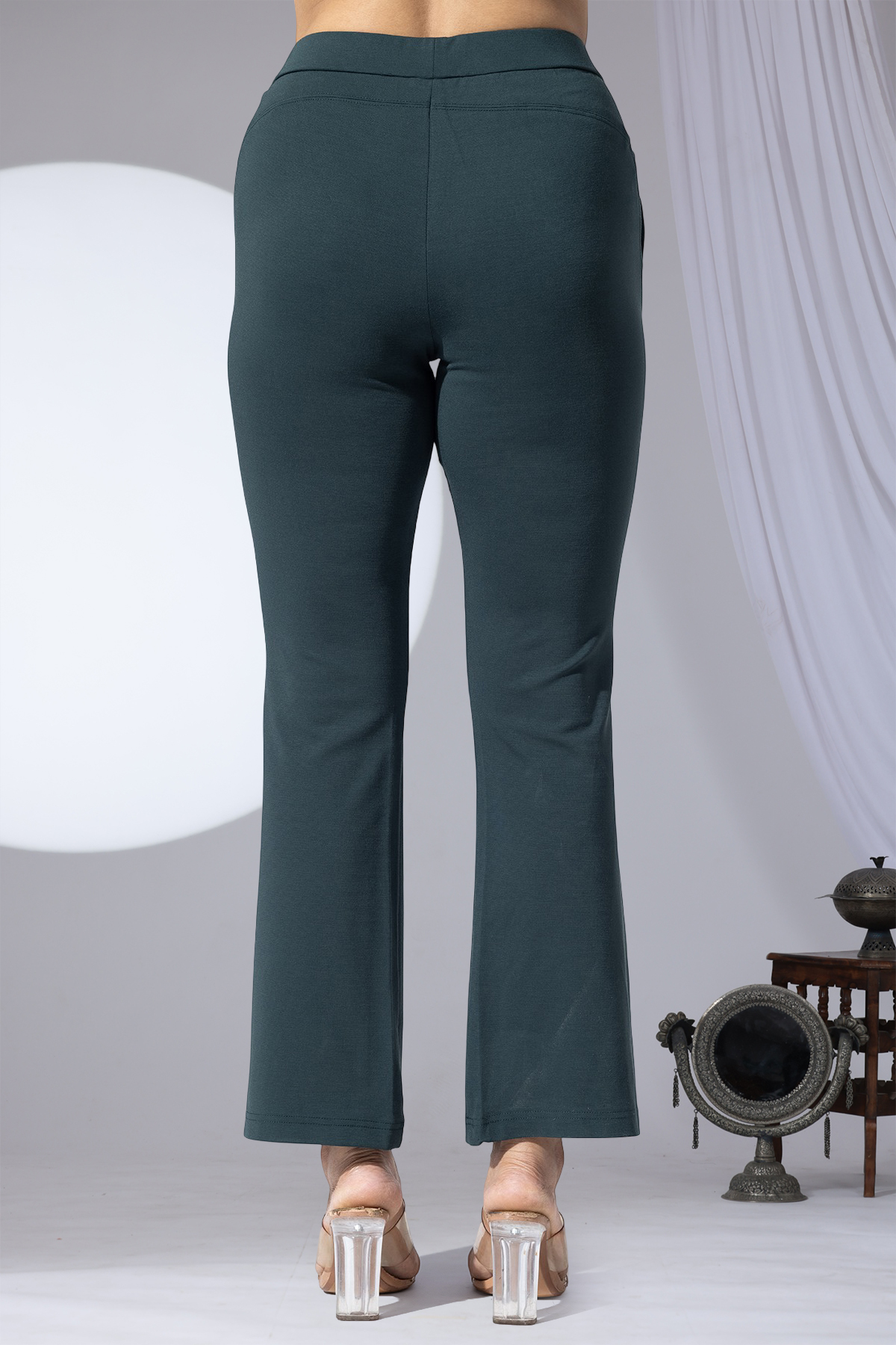 slim fit trouser pant green tencel roma spandex solid women pants