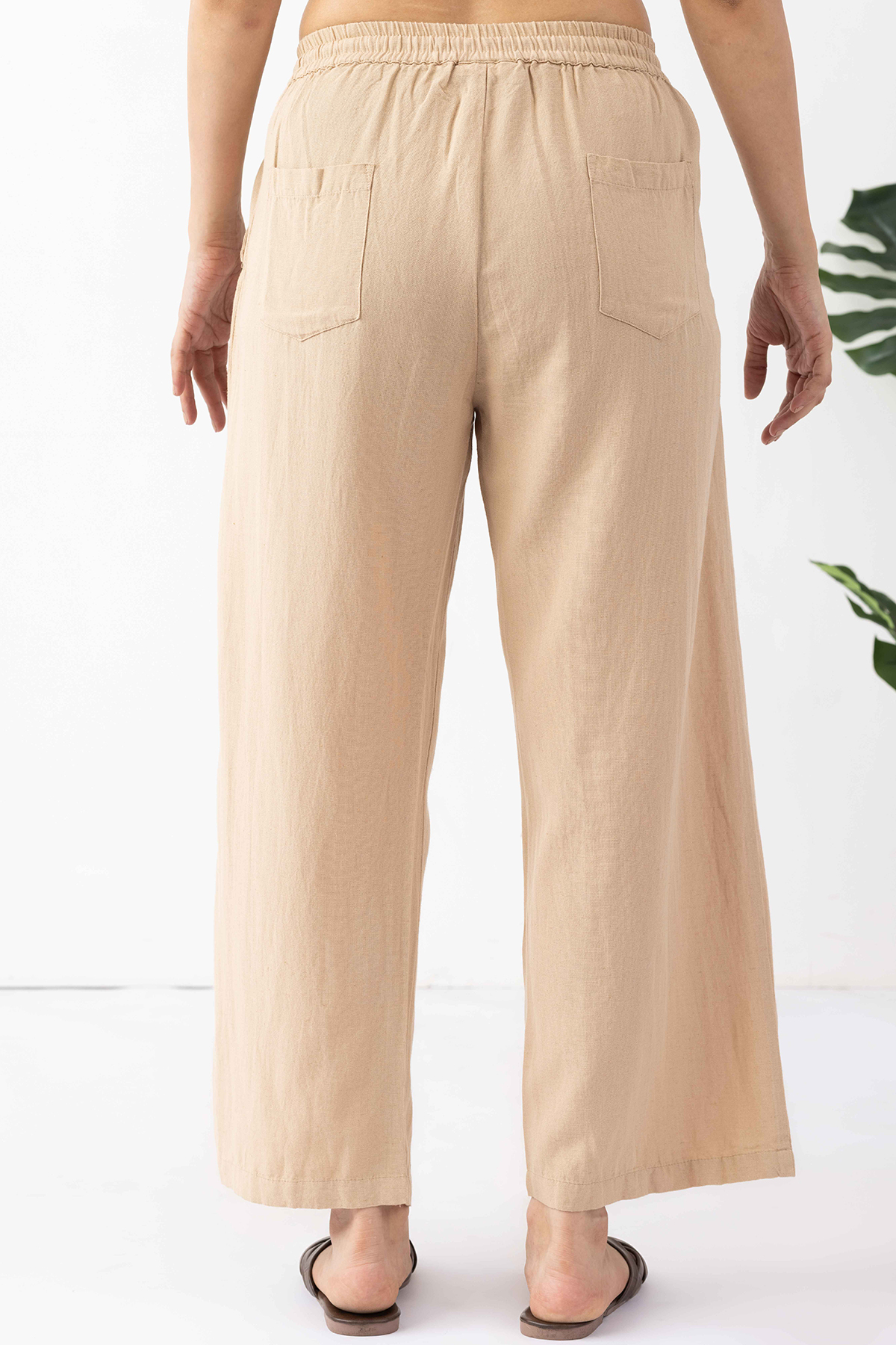 linen trousers women beige solid regular fit linen pants