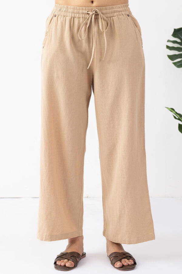 linen trousers women beige solid regular fit linen pants