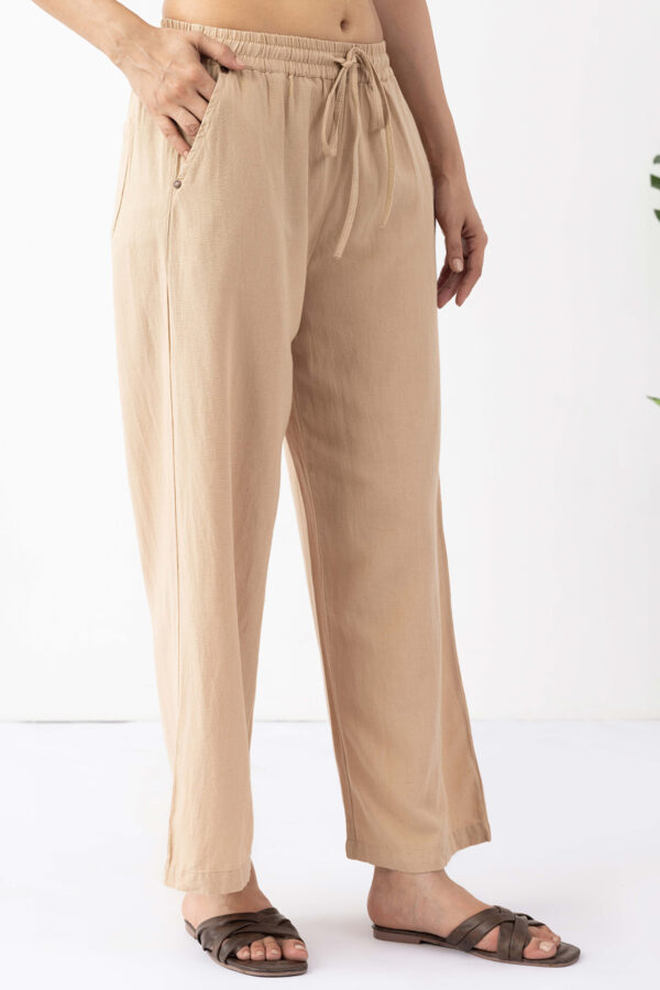 linen trousers women beige solid regular fit linen pants