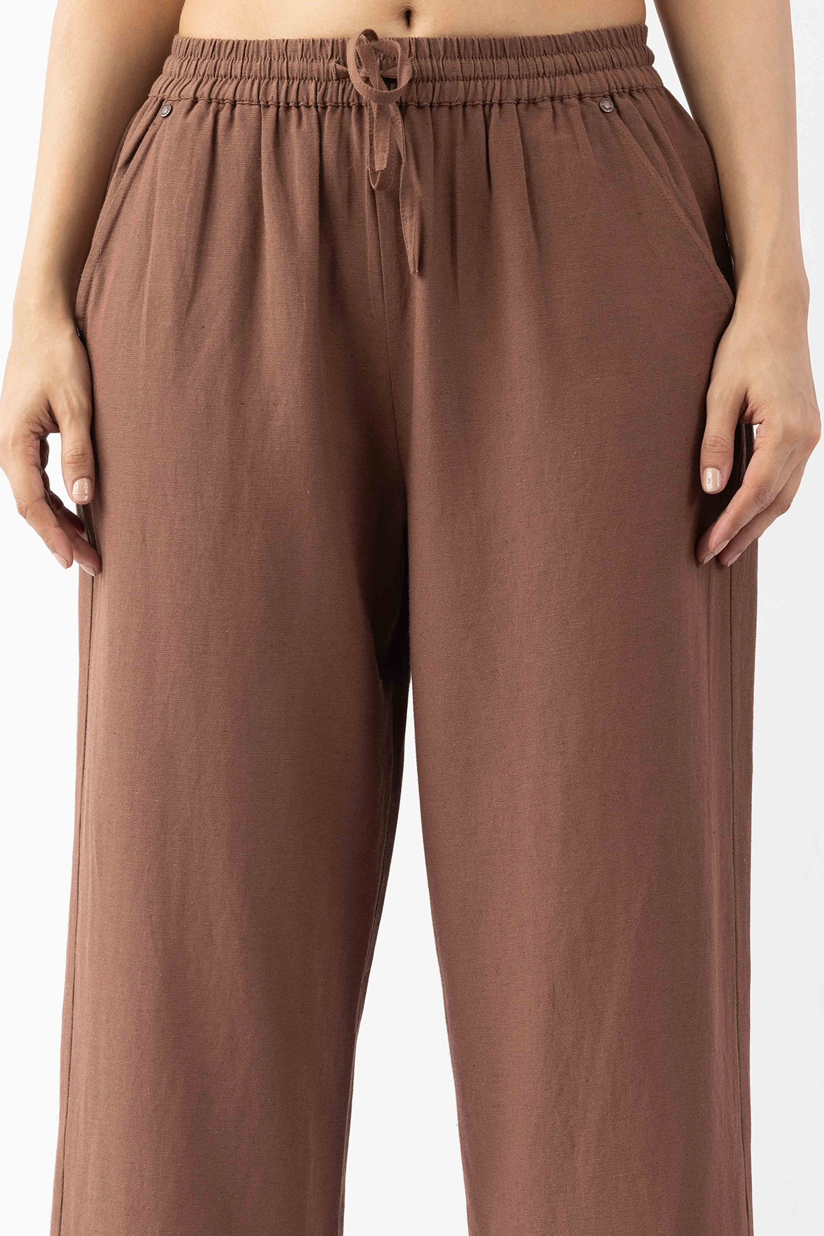 brown trouser for women solid linen regular fit pants