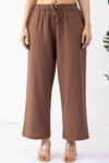 brown trouser for women solid linen regular fit pants