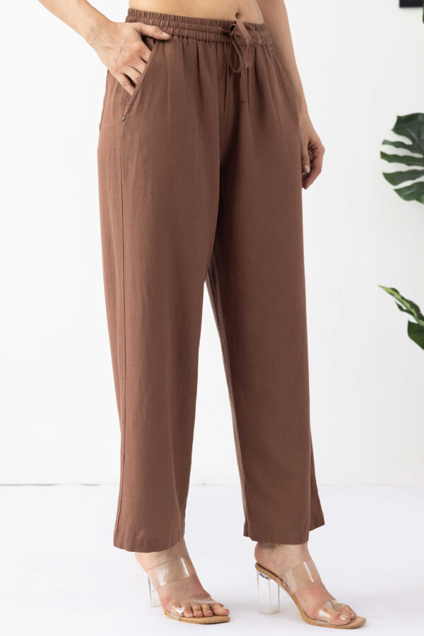 brown trouser for women solid linen regular fit pants