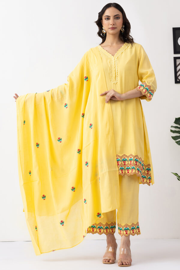 Yellow Embroidered Chanderi Dupatta