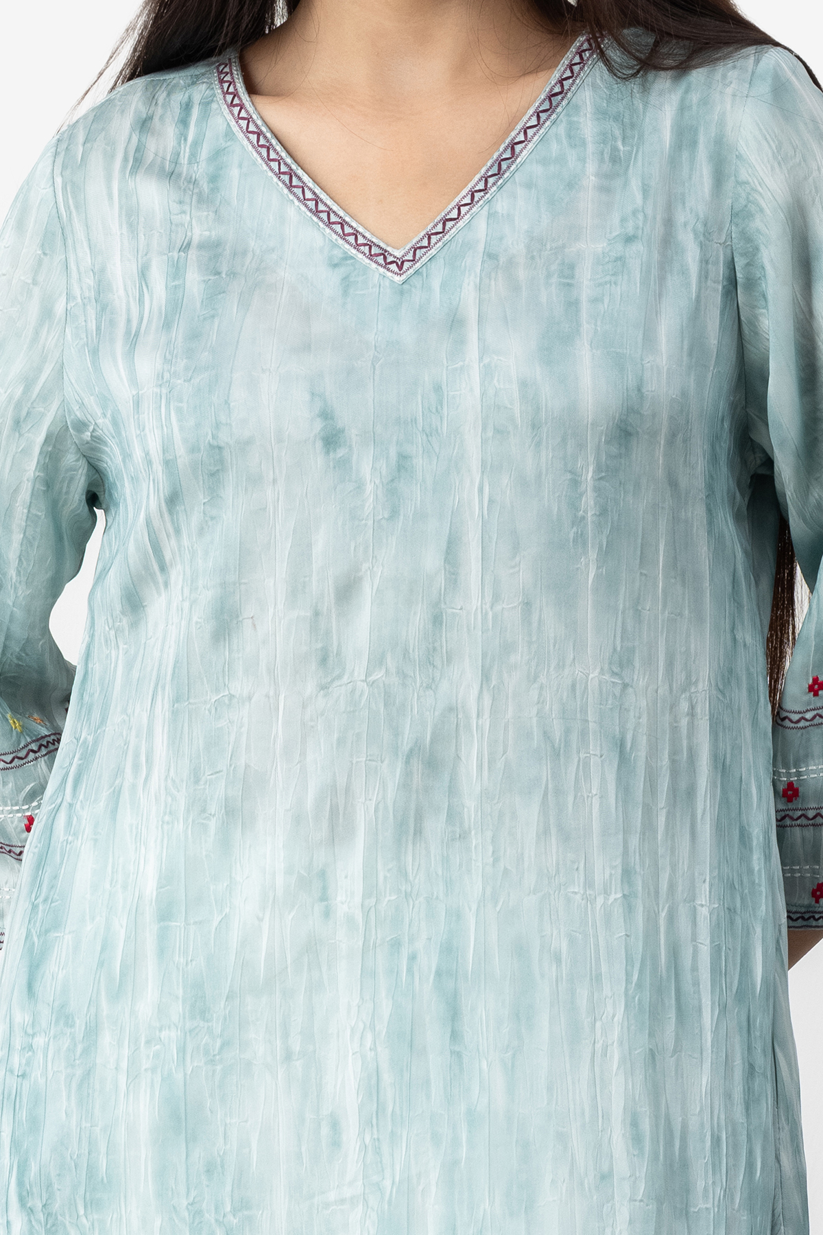 printed kurti women greyish blue viscose v neck 3/4 sleeves