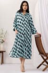sky blue dress for women printed viscose collared neck 3/4 sleeves
