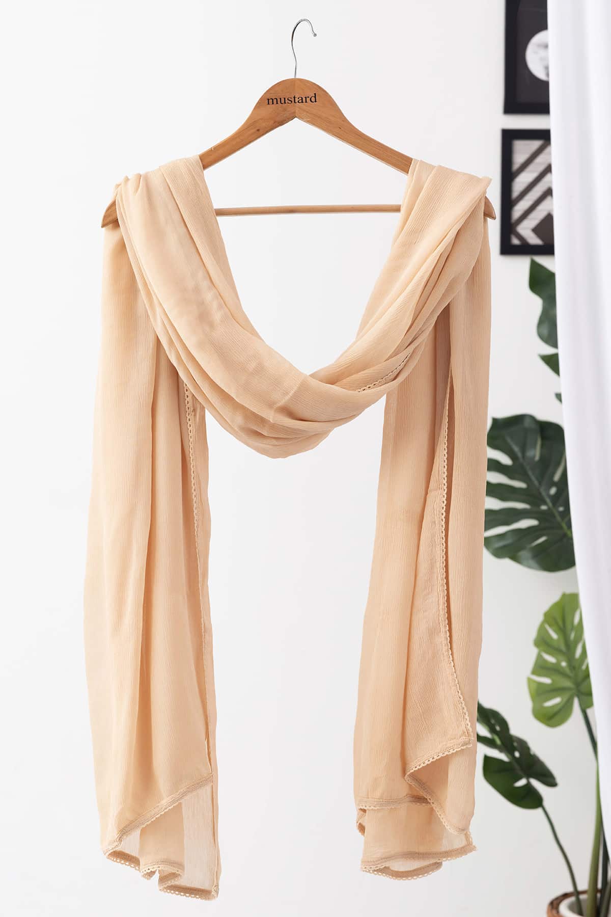 chiffon dupatta women beige solid viscose chiffon ethnic wear