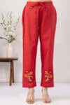 ethnic palazzo pants women salmon red embroidered cotton regular fit